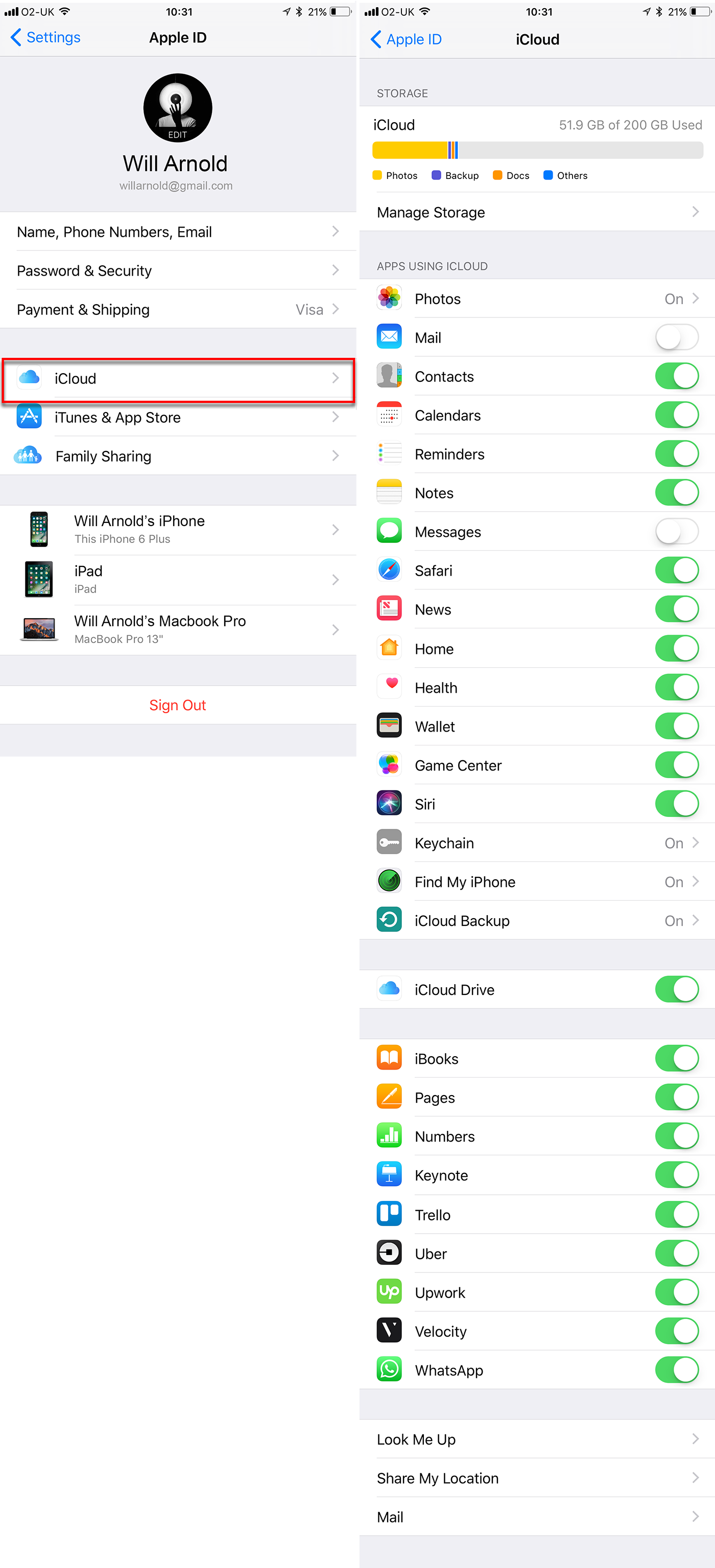 iCloud settings on iPhone - 2020 Homepage
